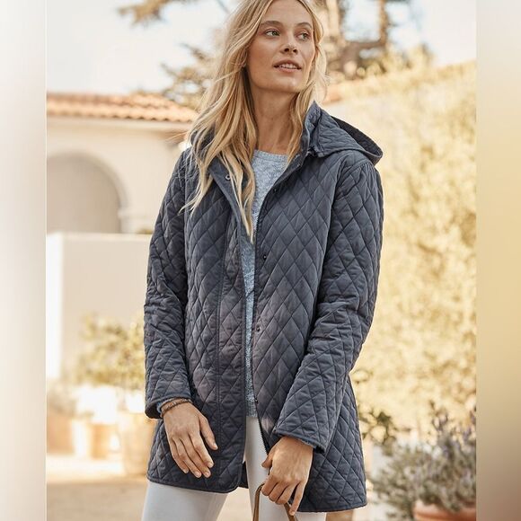 Garnet Hill Essential Quilted Car Coat Sz 14 - Picture 1 of 16